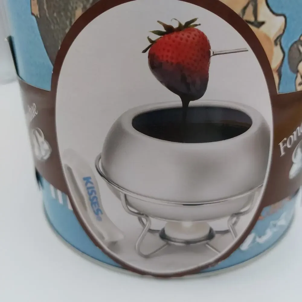 2008 Hershey's Kisses 100th Anniversary Fondue Set Ceramic Silver Pot Tin Forks
